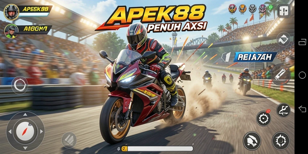 Tampilan gameplay APEK88 dengan aksi balapan motor yang seru.