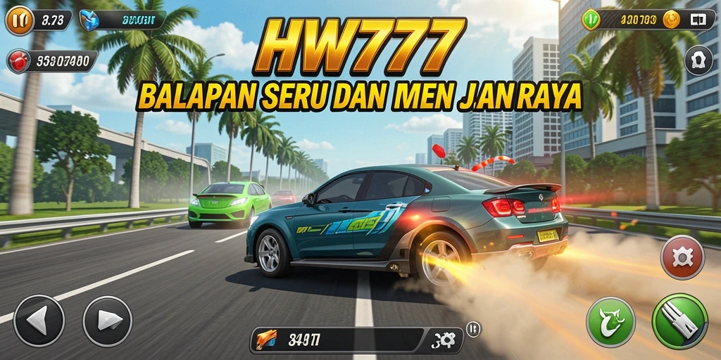 Tampilan gameplay HW777 dengan aksi balap yang mendebarkan.