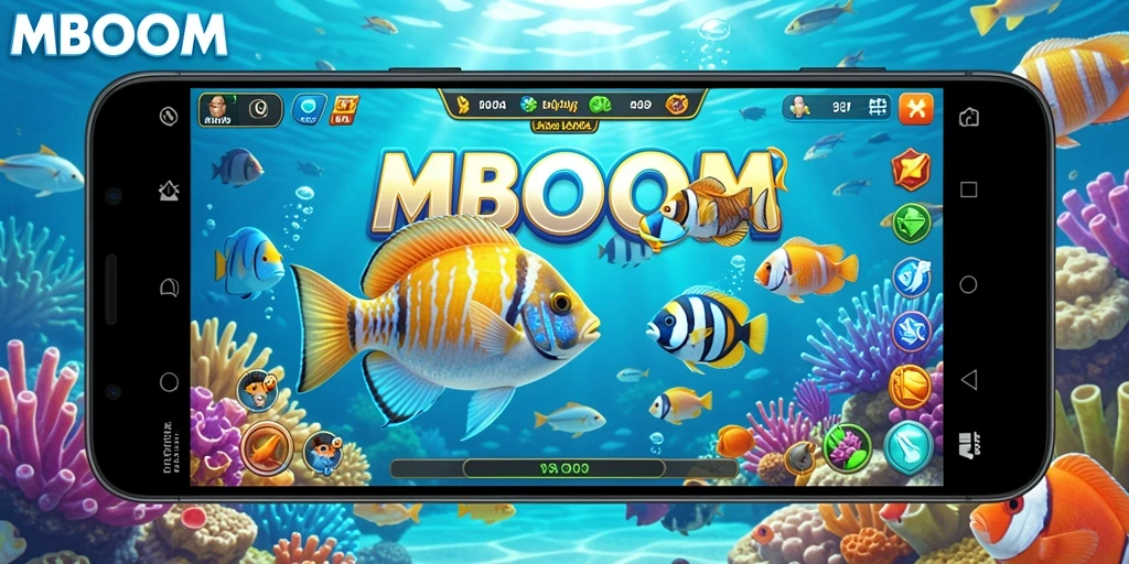 Tampilan gameplay MBOOM yang mendebarkan dalam Tembak Ikan.