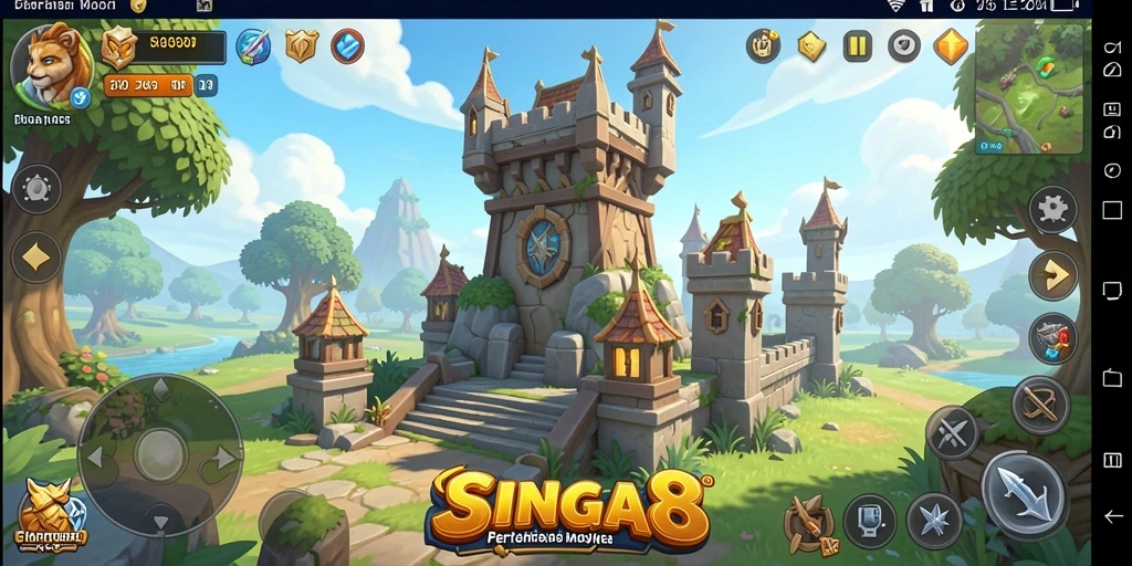 Tampilan gameplay SINGA8 yang menegangkan dalam pertahanan menara.