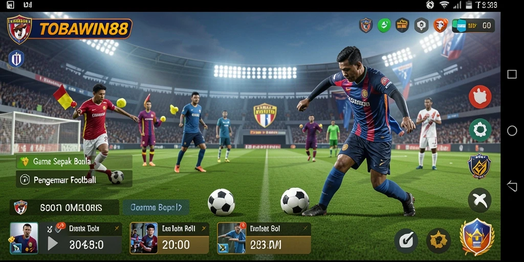 Screenshot gameplay TOBAWIN88 menampilkan aksi mendebarkan di lapangan sepak bola.