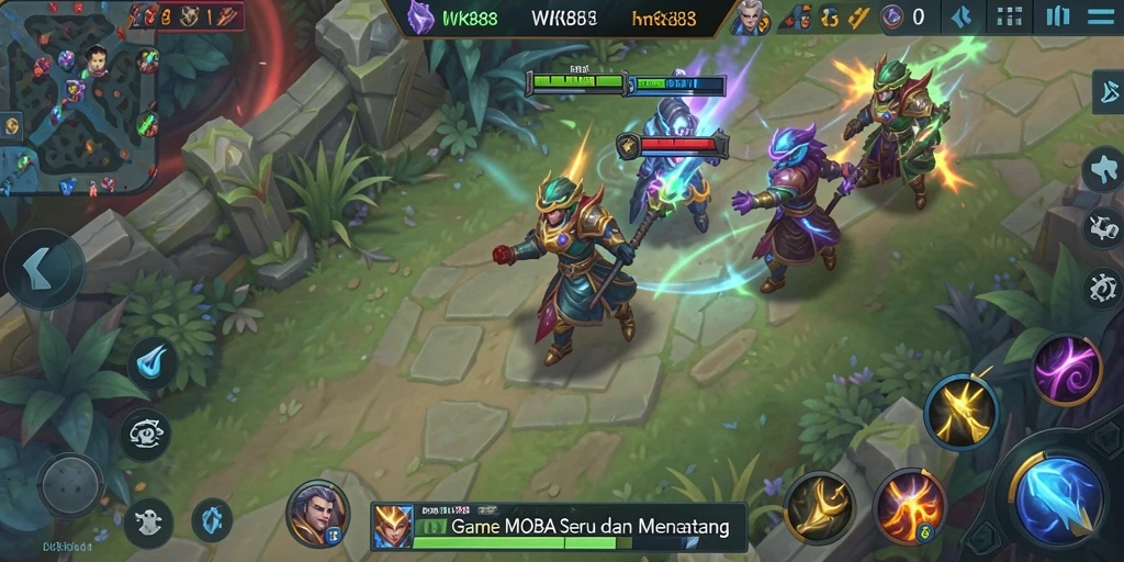 Tampilan menarik dari gameplay MOBA di WK888 yang intens.